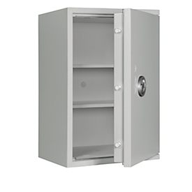 Lyra 4 safe, weerstandsklasse I volgens EN 1143-1, volume 84 l, deur rechts scharnierend, dubbelbaard slot met 2 sleutels, 2 legborden, incl. verankeringsmateriaal, B 500 x D 420 x H 750 mm, lichtgrijs RAL 7035