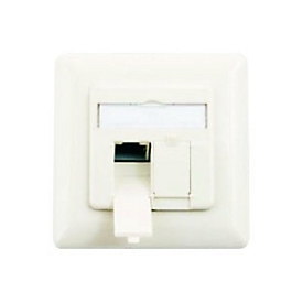 M-CAB - Wanddose - CAT 6 - RJ-45 X 2 - RAL 9010, Clean White - Abdeckung mit einer Aussparung
