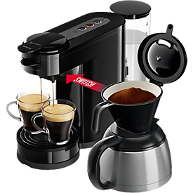 Machine à café à dosettes et filtre Senseo® Switch X2 HD7892/60, technologie d'infusion 2 en 1, jusqu'à 7 tasses, verseuse isotherme, L 150 x P 400 x H 270 mm, noir laque piano