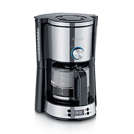 Machine à café SEVERIN, 10 tasses, 1 000 W, horloge numérique avec minuterie, AromaSwitch (2 profils d'infusion), verseuse en verre, inox (brossé)/noir, écran d'affichage
