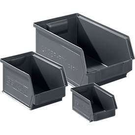 Magazijnbak serie LF SSI Schäfer - gerecycleerde polypropeen - 3 uitvoeringen - 0,9 l, 2,7 l en 7,5 l - ijzergrijs - voordeelset: 64 stuks 