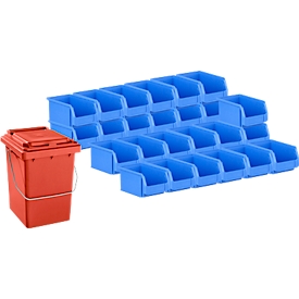 Magazijnbakken LF 221 - polypropeen - L 234 x B 150 x H 122 mm - 2,7 l - blauw - 25 stuks GRATIS 1 Mülli recycleerbare materialenbak - rood 