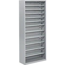Magazijnkast - B 700 x D 300 x H 1690 mm - 11 legborden - zonder bakken - zonder deuren - blank alu