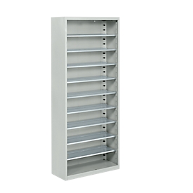Magazijnkast - B 700 x D 300 x H 1690 mm - 9 legborden - zonder bakken - zonder deuren - lichtgrijs