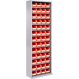 Magazijnkast - B 700 x D 300 x H 1980 mm - 12 legborden - 52 bakken - zonder deuren - lichtgrijs