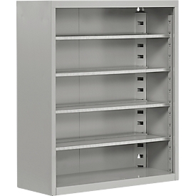 Magazijnkast - B 700 x D 300 x H 830 mm - 4 legborden - zonder bakken - zonder deuren - blank alu