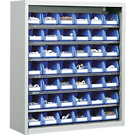 Magazijnkast - B 700 x D 300 x H 830 mm - 6 legborden - 42 bakken - zonder deuren - lichtgrijs