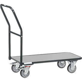 Magazinwagen, mit Holzplattform, L 850 x B 450 mm, bis 250 kg, Stahlrohr, grau