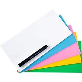 Magic Chart Notes Legamaster, rechthoekig, blanco, 2-zijdig beschrijfbaar, zelfklevend, incl. boardmarker, B 200 x H 100 mm, polypropyleen, geassorteerde kleuren, 5 x 100 stuks.
