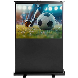 Magnetoplan mobile Pull-Up Bodenleinwand, B 1940 x H 1090 mm, für den Innenbereich, 16:9, Bildqualität 4K HD, höhenverstellbar, PVC, schwarz-weiß