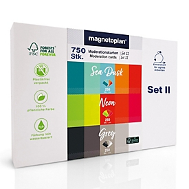 Magnetoplan Moderationskartenset 2, 750-teilig, enthält Farbserien Sea Dusk/Neon/Grey, rechteckig, beschreibbar, B 200 x H 100 mm, farbig