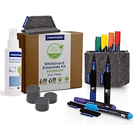 Magnetoplan Whiteboard Essentials Kit, grau, mit PRO+ Markern, Wischer, Reiniger, Tray & Magneten

