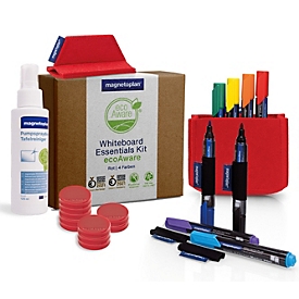 Magnetoplan Whiteboard Essentials-set, rood, met PRO+-markeerstiften, wisser, reinigingsmiddel, dienblad en magneten

