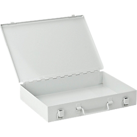 Mallette d'assortiment ADB, vide, sans compartiments, verrouillable, avec poignée, L 335 x P 230 x H 50 mm, acier &amp; plastique ABS, gris clair RAL 7035