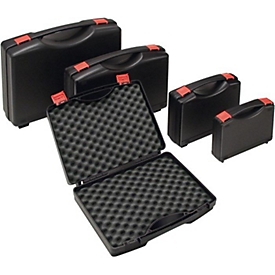 Mallette en plastique L235xl185xH48mm, PP noir, avec garnitures en mousse, 1 poignée, fermetures solides rouges