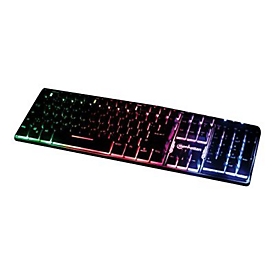 Manhattan Gaming USB Keyboard, Metal Base Edition, 12 Function Keys, Rainbow-LED Backlighting, 19 Anti-Ghost Key Caps, IPX4 (Splashproof) Rating, USB-A, Black, Retail Box (German layout) - Tastatur - hintergrundbeleuchtet - USB - QWERTY - Schwarz