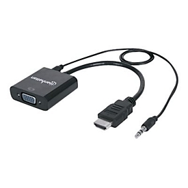 Manhattan HDMI auf VGA-Konverter, HDMI-Stecker auf VGA-Buchse, mit Audio, optionaler USB Micro-B-Stromport, schwarz - Video- / Audio-Adapter - HDMI / VGA / Audio