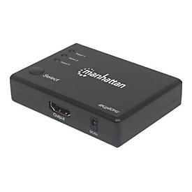 Manhattan HDMI Switch 3-Port (Compact), 4K@60Hz, Connects x3 HDMI sources to x1 display, Remote Control and Manual Switching (via button), AC Powered (cable 1.2m), Black, Three Year Warranty, Blister - Video/Audio-Schalter - 3 Anschlüsse