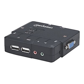 Manhattan KVM Switch Compact 2-Port, 2x USB-A, Cables included, Audio Support, Control 2x computers from one pc/mouse/screen, Black, Lifetime Warranty, Boxed - KVM-/Audio-Switch - 2 Anschlüsse
