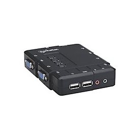 Manhattan KVM Switch Compact 4-Port, 4x USB-A, Cables included, Audio Support, Control 4x computers from one pc/mouse/screen, Black, Lifetime Warranty, Boxed - KVM-/Audio-Switch - 4 Anschlüsse