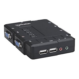 Manhattan KVM Switch Compact 4-Port, 4x USB-A, Cables included, Audio Support, Control 4x computers from one pc/mouse/screen, Black, Lifetime Warranty, Boxed - KVM-/Audio-Switch - 4 x KVM/Audio - 1 lokaler Benutzer - Desktop