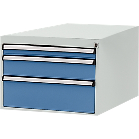 Manuflex onderbouw met schuifladen, voor D 800 mm, lichtgrijs/briljantblauw