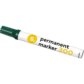 Marcador permanente S. 300, punta redonda, ancho de trazo 1,5-3 mm, resistente al agua, se puede guardar abierto, aluminio y plástico, verde, 1 unidad