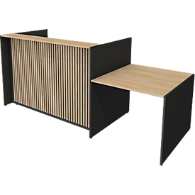 Marino klein balie -  hout - sta-/zitfunctie - geheugenpaneel - akoestische panelen - kabelopening - met tafel - eiken decor/antraciet
