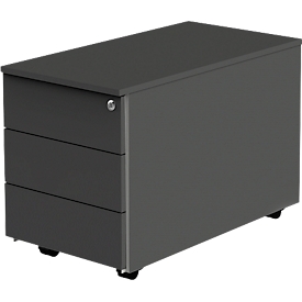 Marino mobile pedestal, 3 drawers, material tray, lockable, W 420 x D 800 x H 540 mm, wood, anthracite