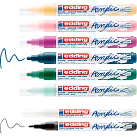 Marqueur acrylique edding, set de 8, convient pour de nombreuses surfaces, pointe ogive, diverses couleurs