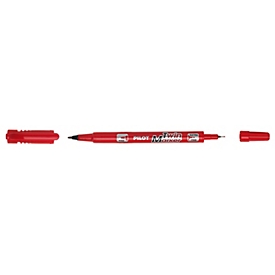 Marqueur permanent Pilot Twin Marker EF/F, rouge, 0,4–0,8 mm et 0,8–2,0 mm