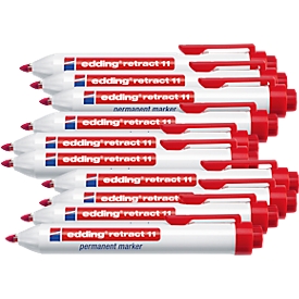 Marqueur permanent retract 11 edding, sans capuchon, rétractable, 10 p., rouge