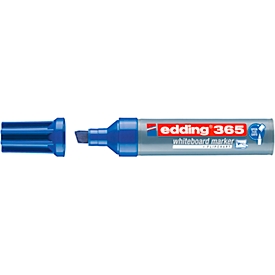 Marqueur pour tableau blanc Edding 365, couleur d'écriture bleu, pointe biseautée, épaisseur de trait 2-7 mm, effaçable à sec, avec capuchon, rechargeable, 10 pièces
