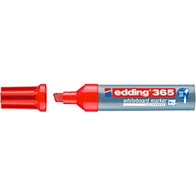 Marqueur pour tableau blanc Edding 365, couleur d'écriture rouge, pointe biseautée, épaisseur de trait 2-7 mm, effaçable à sec, avec capuchon, rechargeable, 10 pièces