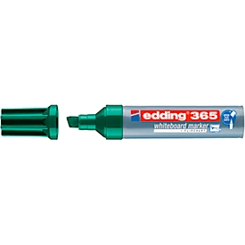 Marqueur pour tableau blanc Edding 365, couleur d'écriture vert, pointe biseautée, épaisseur de trait 2-7 mm, effaçable à sec, avec capuchon, rechargeable, 10 pièces