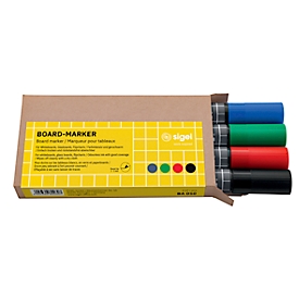 Marqueur pour tableaux blancs Sigel, jeu de 4, pointe ogive : 2-3 mm, effaçable facilement, couleurs assorties