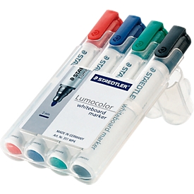 Marqueur pour whiteboard Lumocolor® STAEDTLER, couleurs assorties, pointe ronde 2 mm, lot de 4