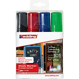 Marqueurs craies 4090 edding 4-15mm, 1 x noir, 1 x rouge, 1 x bleu, 1 x vert