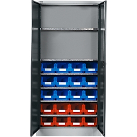 Materiaalkast met 20 open voorraadbakken LF 321, H 1935 mm, alu wit/antracietgrijs