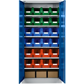 Materiaalkast MSI 2409, met 24 bakken, blank aluminium/gentiaanblauw  