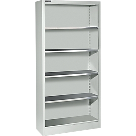 Materiaalkast zonder deur AS 2408  - staal - B 800 x D 400 x H 1935 mm - met 4 tussenlegborden – blankaluminium - ons merk Schäfer Shop Select
