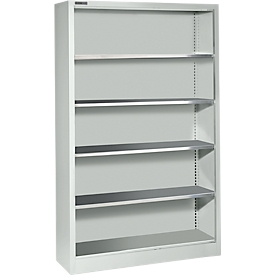 Materiaalkast zonder deur AS 2412 - staal - B 1200 x D 400 x H 1935 mm - met 4 tussenlegborden – lichtgrijs - ons merk Schäfer Shop Select