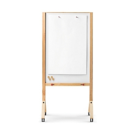 MAUL Flipchart MAULwood, mobil, Hochformat, 2-seitig nutzbar, magnethaftend, höhenverstellbar, Tafel B 800 x H 1200 mm, inkl. Zubehör, Stahl/Holz