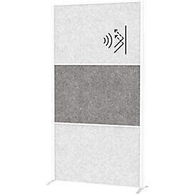 MAUL movable wall system MAULconnecto, 2 x light acoustic fleece, 1 x dark acoustic fleece, Velcro fastening, stand, H 1800 x W 1000 mm, white