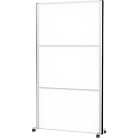 MAUL movable wall system MAULconnecto, 3 whiteboard plug-in modules, Velcro connection, on castors, H 1800 x W 1000 mm, silver