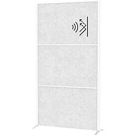 MAUL movable wall system MAULconnecto, 3 x acoustic fleece light gray, Velcro fastener, stand, H 1800 x W 1000 mm, white