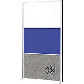 MAUL movable wall system MAULconnecto, plug-in modules, 1x whiteboard, 1x acoustic fleece, 1x textile surface, Velcro connection, H 1800 x W 1000 mm, silver