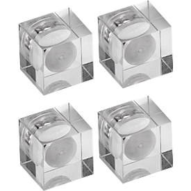Maul neodymium magnet, cube shape, adhesive force 1.5 kg, W 15 x D 15 x H 15 mm, acrylic, crystal clear, 4 pieces