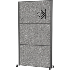 MAUL Stellwandsystem MAULconnecto UpLight, 3x Akustikvlies dunkel, LED-Beleuchtung, Klettverbindung, auf Rollen, H 1800 x B 1000 mm, anthrazit