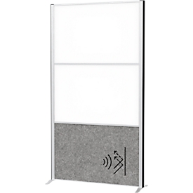 MAUL Système de cloisons MAULconnecto, 1 x voile acoustique foncé, 2 x tableau blanc, fixation velcro, pied, H 1800 x L 1000 mm, argenté